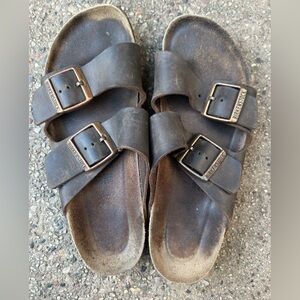 Birkenstock Sandal Arizona Oiled Leather Brown Slip On’s Buckle Boho Size 37